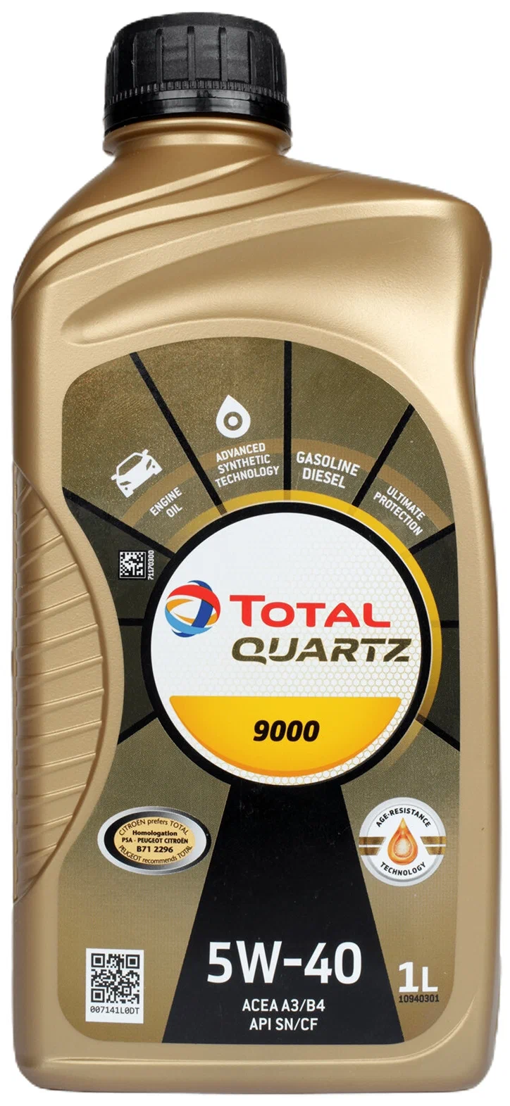 Моторное масло Total синтетическое QUARTZ 9000 5W40 1л