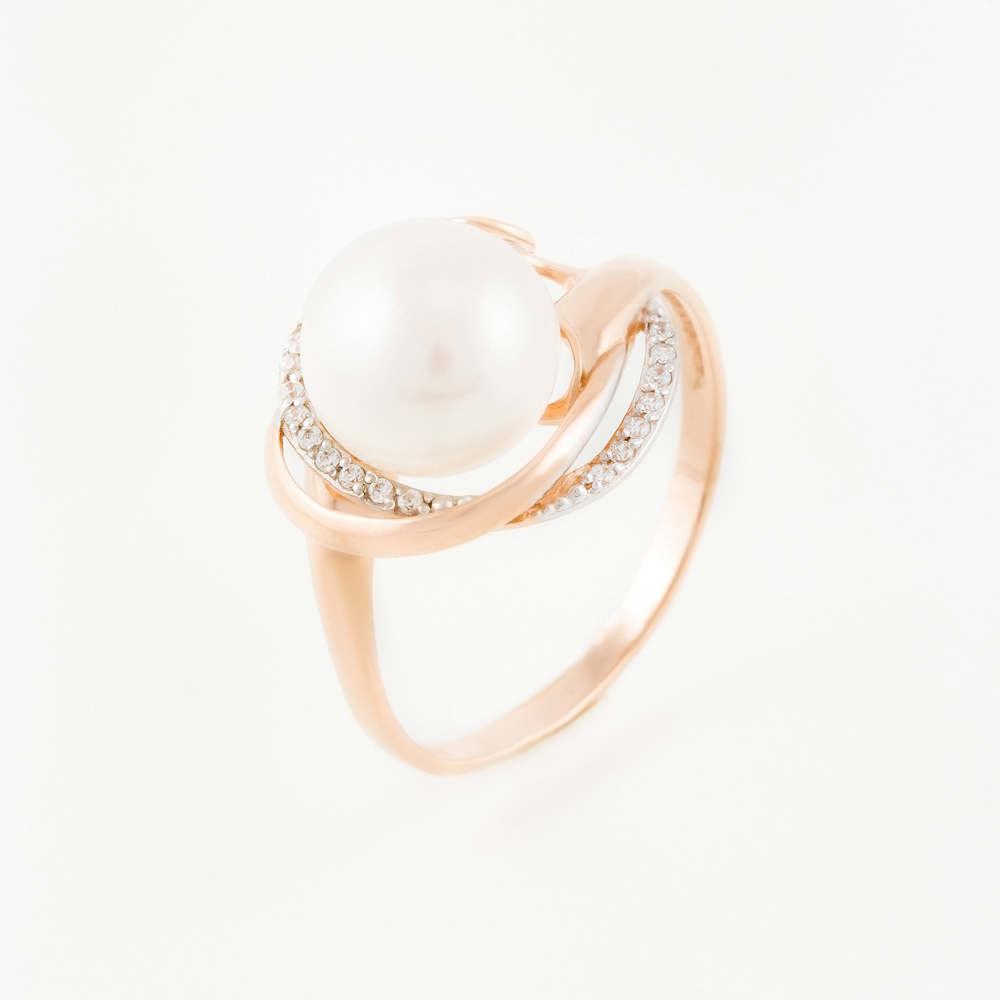 

Кольцо из красного золота с жемчугом/фианитом р.19 НАШЕ ЗОЛОТО КС190-1-482, КС190-1-482