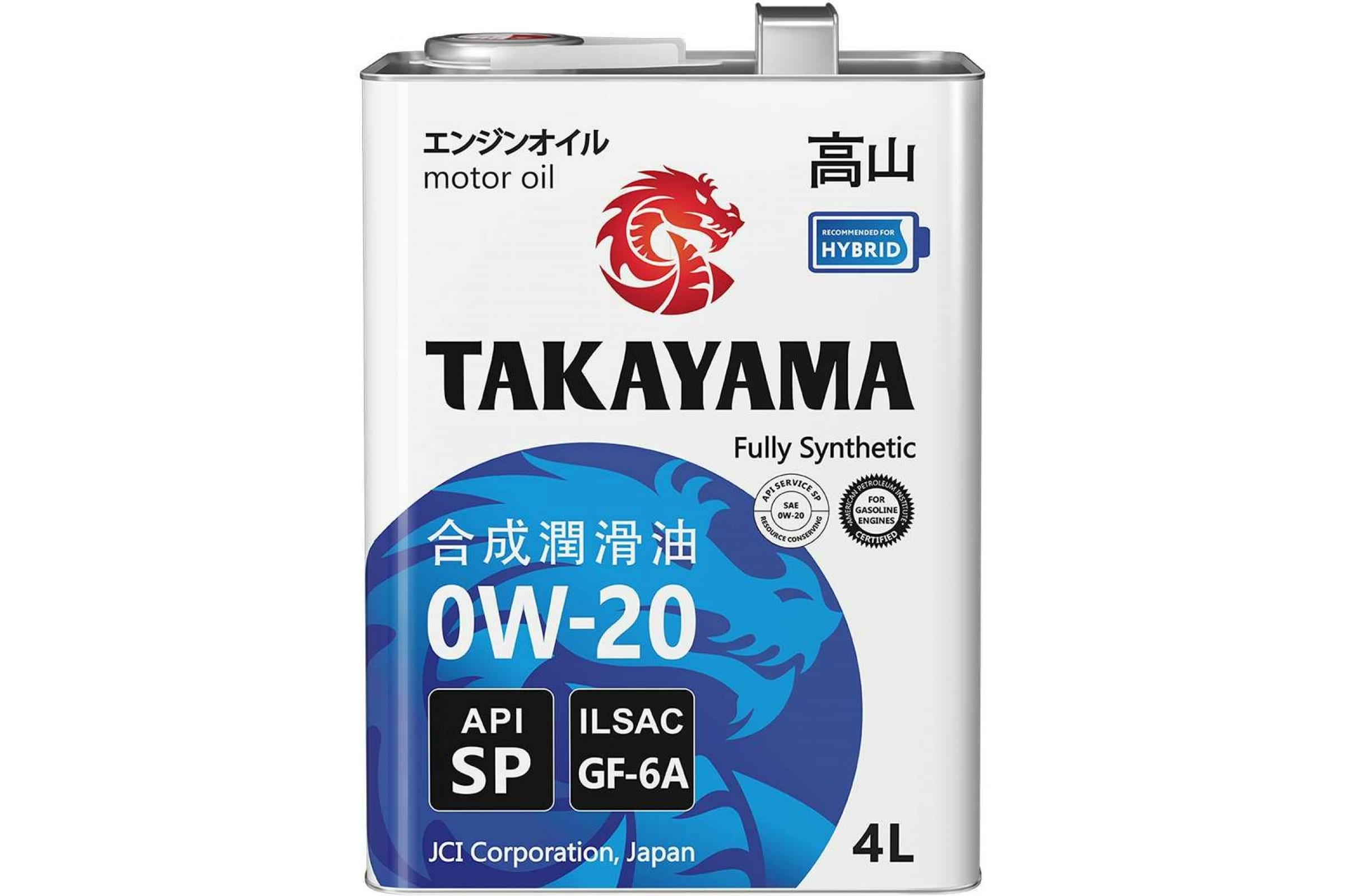 

Моторное масло TAKAYAMA синтетическое SAE 0W20 ILSAC GF-6 API SP 4л