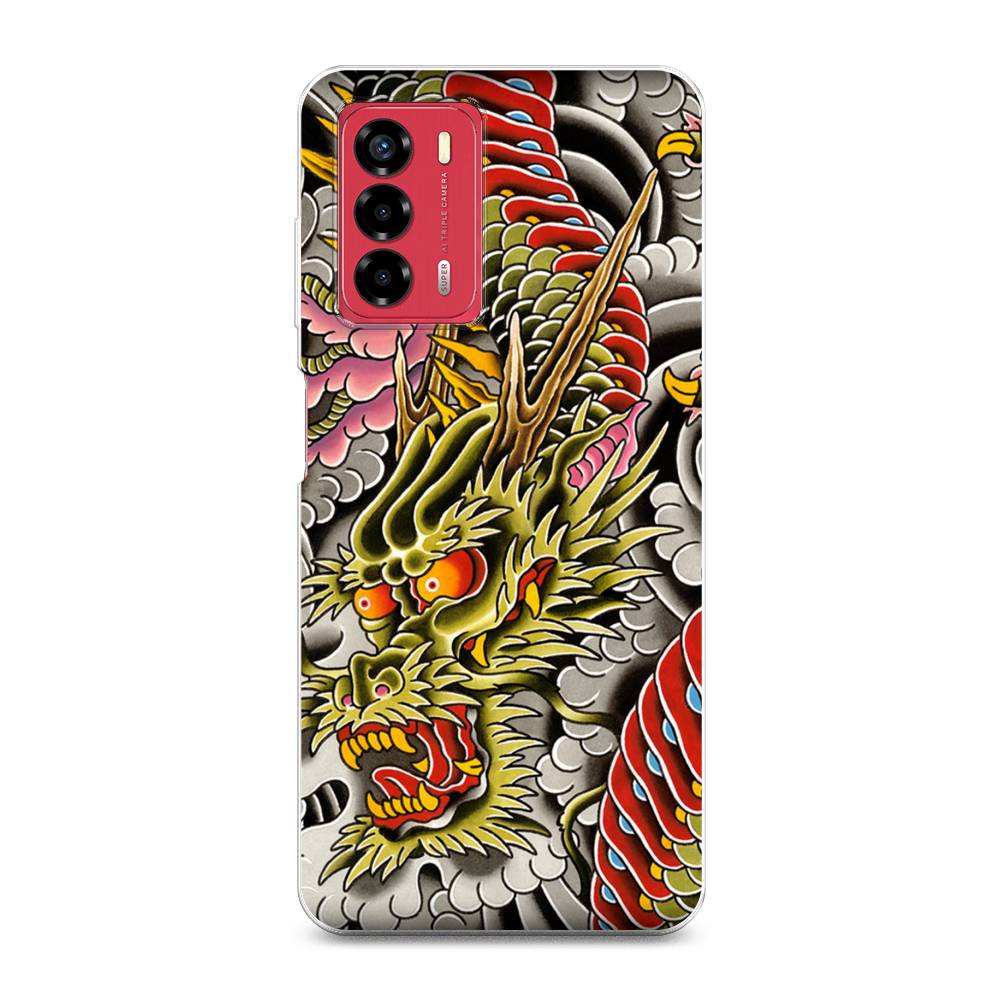 

Чехол на ZTE Blade A72 "Японский дракон", Желтый;розовый;красный, 135650-4