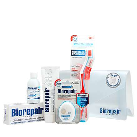 

Набор Biorepair PRO White зубная паста 75 мл+зубная щетка+зубная нить+ополаскиватель