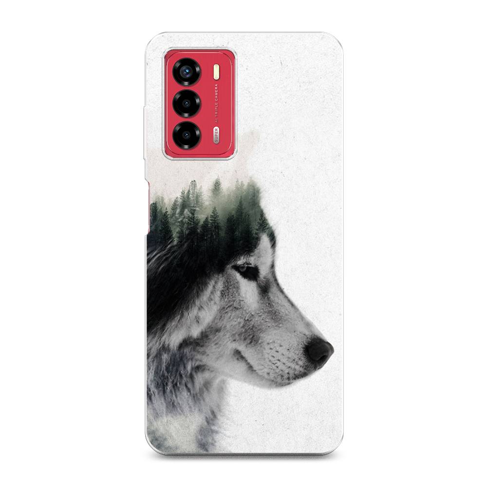 

Чехол на ZTE Blade A72 "Волк лес", Серый;белый, 135650-1