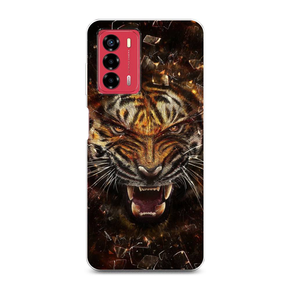 

Чехол на ZTE Blade A72 "Тигр осколки", Оранжевый;серый;черный, 135650-1