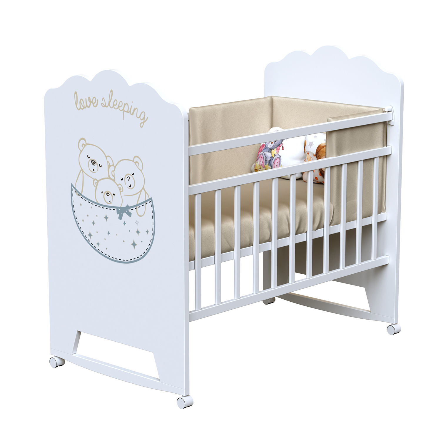 Кровать детская ВДК Love Sleeping, колесо-качалка, белый деревянная открытка love ручная работа светлый слоник 12х8 см