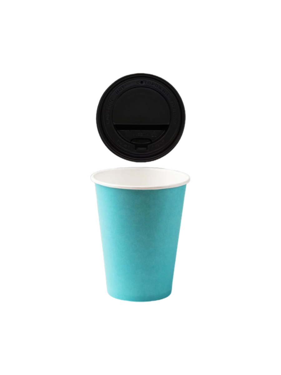 

Стаканчики Unity Coffee однослойные бирюзовые 350 мл 100 шт + крышки, Бирюзовый