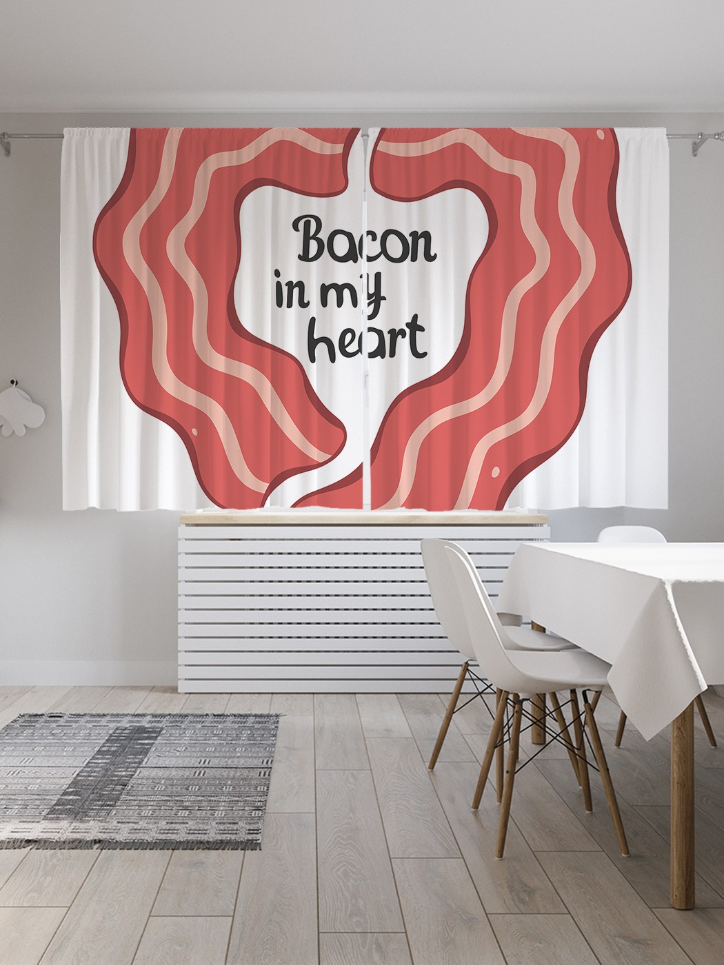 

Шторы JoyArty с фотопечатью "Бекон в моем сердце" из сатена, 290х180 см, Бекон в моем сердце