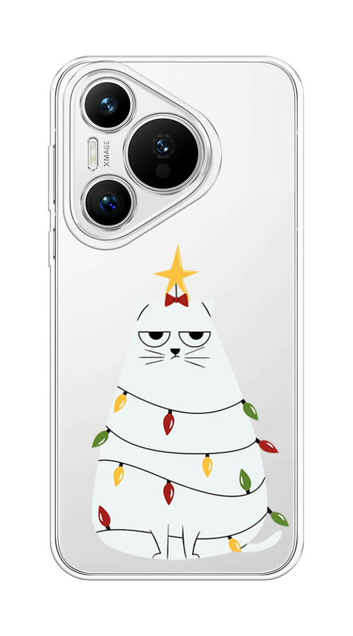 

Чехол на Huawei Pura 70 "Котик в гирлянде", Белый;красный;желтый, 6124050-1