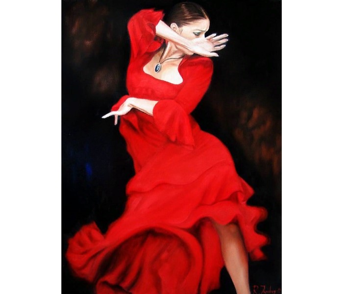фото Алмазная мозаика картина стразами танцующая девушка в красном платье, 40х50 см nobrand