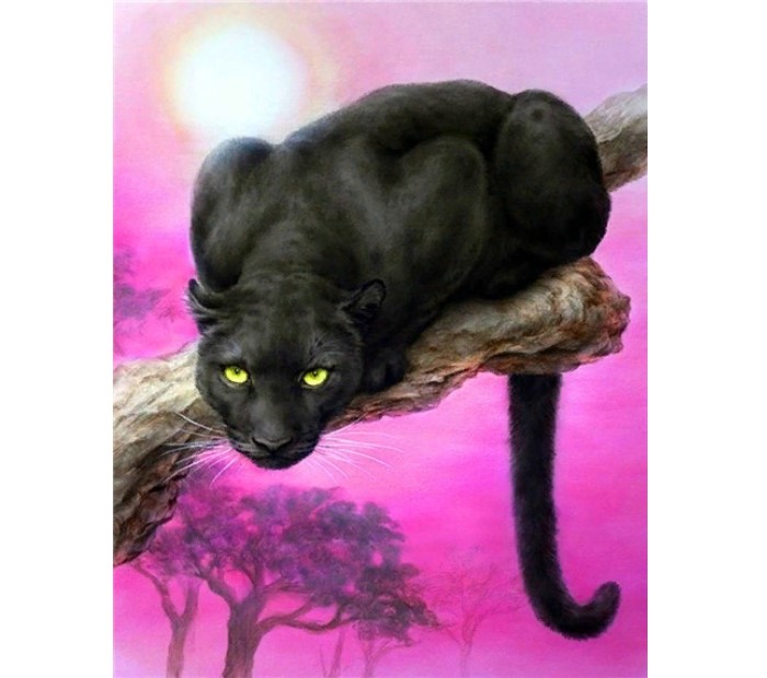 фото Алмазная мозаика картина стразами чёрная пантера на дереве, 30х40 см nobrand