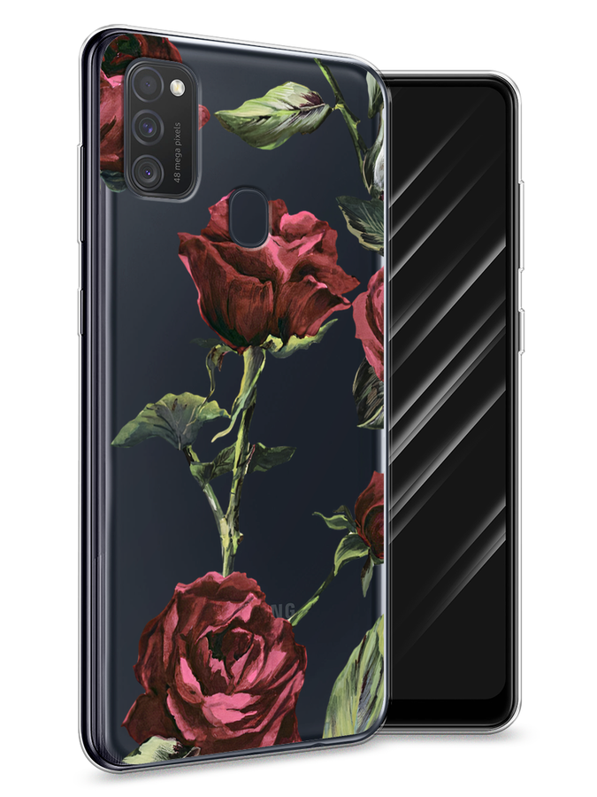 

Чехол Awog на Samsung Galaxy M21 "Бордовые розы фон", Красный, 29750-8