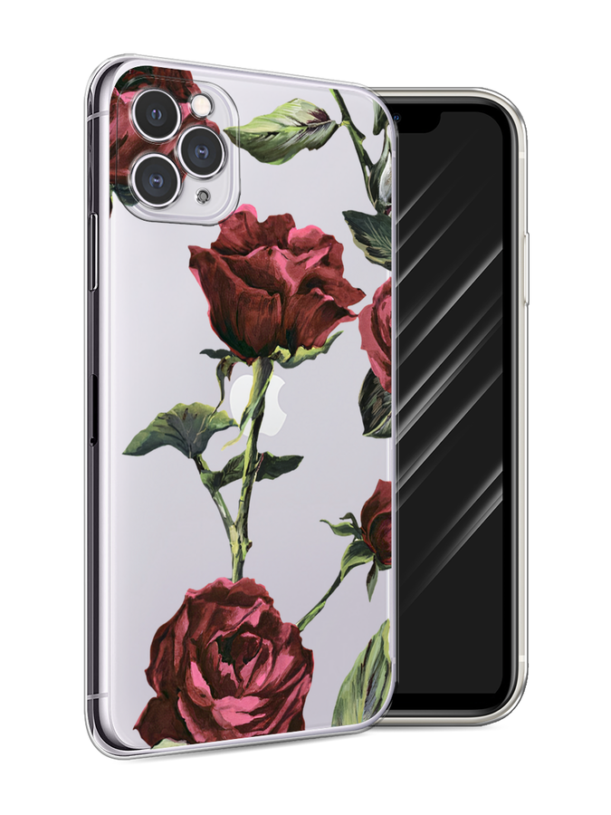 

Чехол Awog на Apple iPhone 11 Pro Max / Айфон 11 Pro Max "Бордовые розы фон", Красный, 12250-8