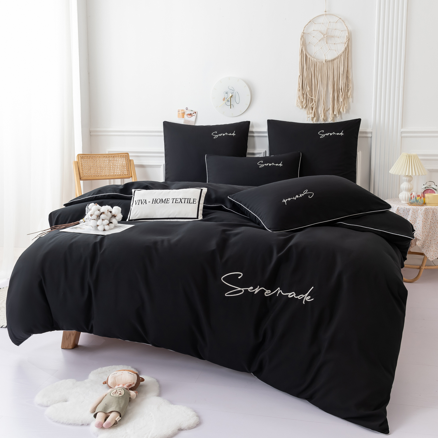 

Комплект постельного белья VIVA HOME TEXTILE CH020_4_2, Однотонный Сатин Вышивка/
