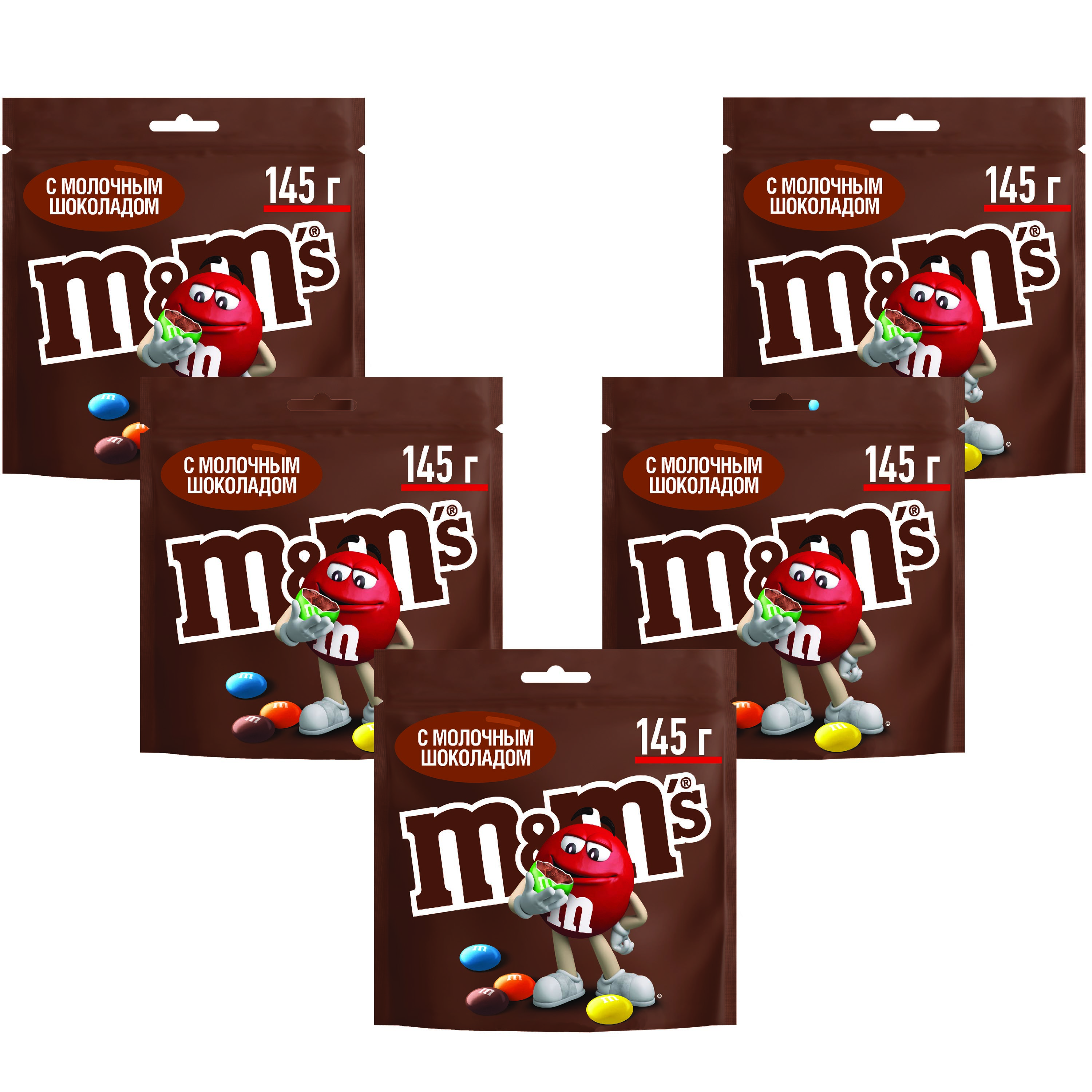 Конфеты драже M&M's, Шоколад, Зип-пакет, 145гр * 5шт.