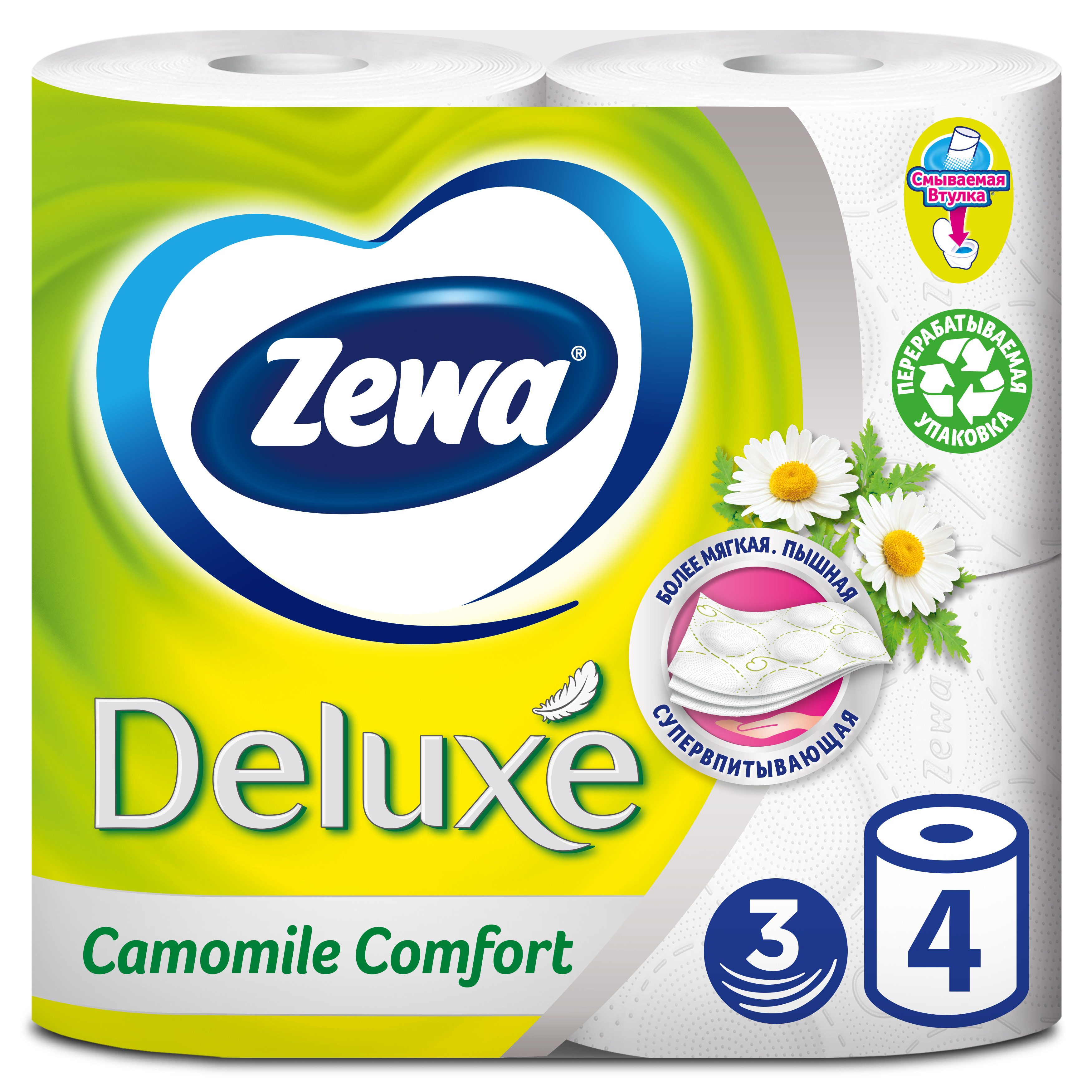 фото Туалетная бумага zewa deluxe ромашка, 3 слоя, 4 рулона