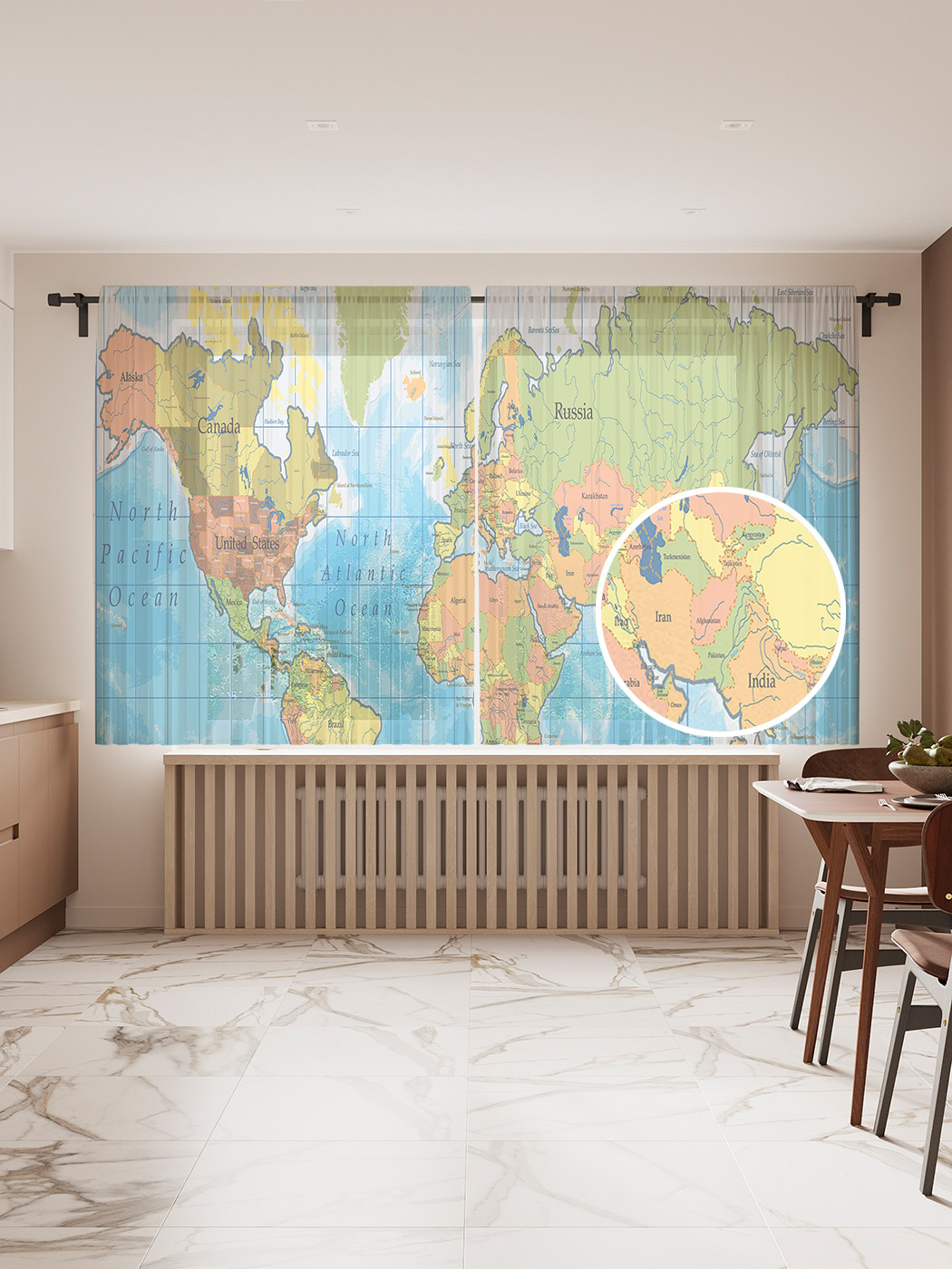 

Фототюль JoyArty "Карта мира", 145x180 см (2 полотна со шторной лентой + 50 крючков), Карта мира