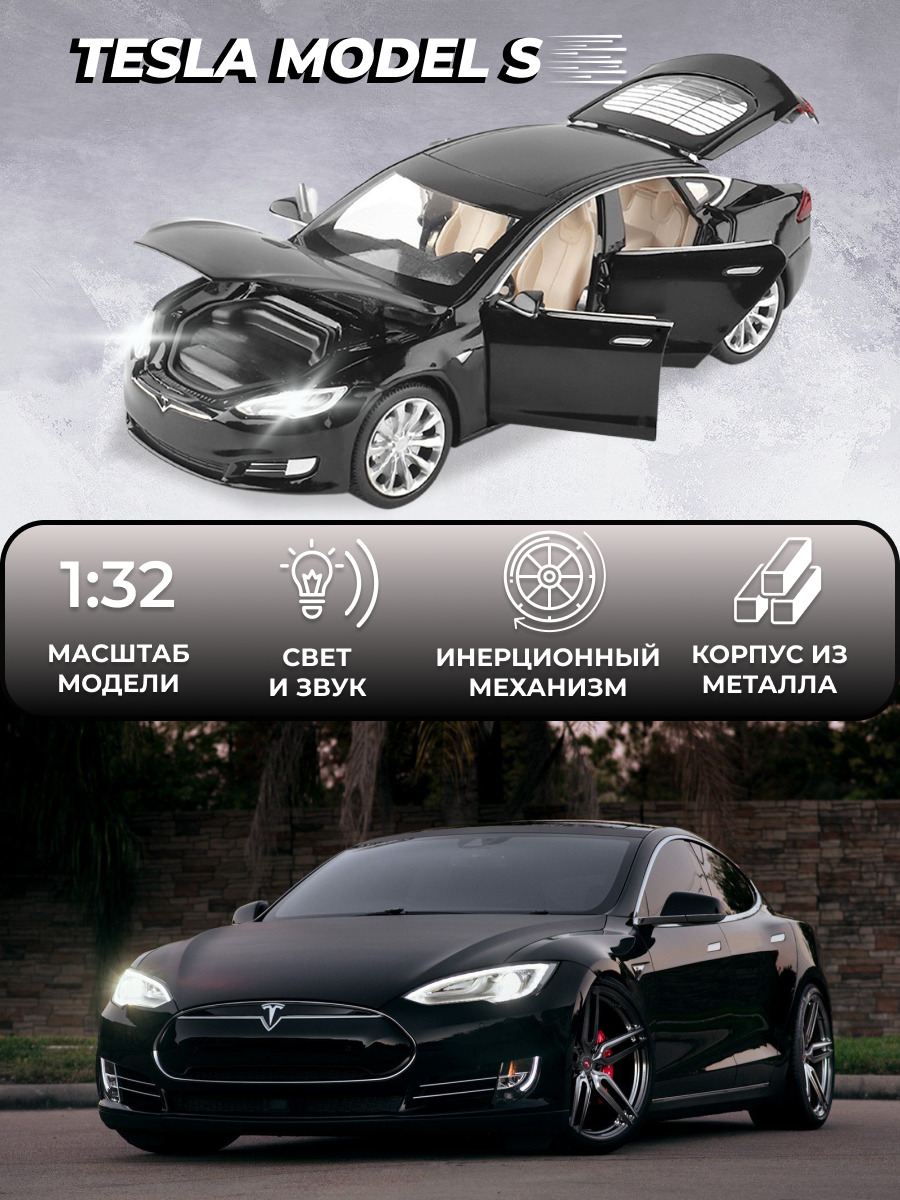 Коллекционная машинка металлическая OUBAOLOON Tesla Model S инерционная 68063