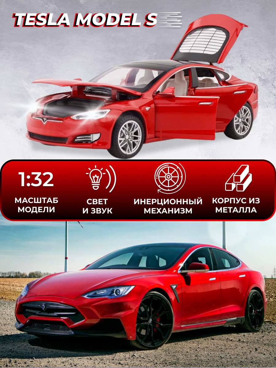 

Коллекционная машинка металлическая OUBAOLOON Tesla Model S инерционная 68063, Красный
