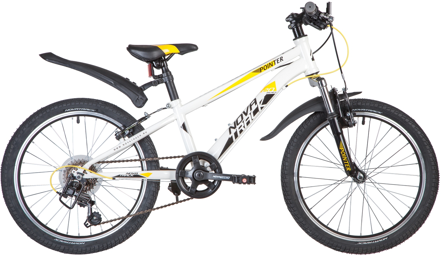 

Велосипед NOVATRACK 20" POINTER, белый, сталь, 6-скор, Microshift TS38/Shimano