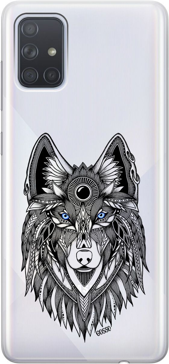 

Силиконовый чехол на Samsung Galaxy A71 с 3D принтом "Grand Wolf" прозрачный, Прозрачный;голубой, 0