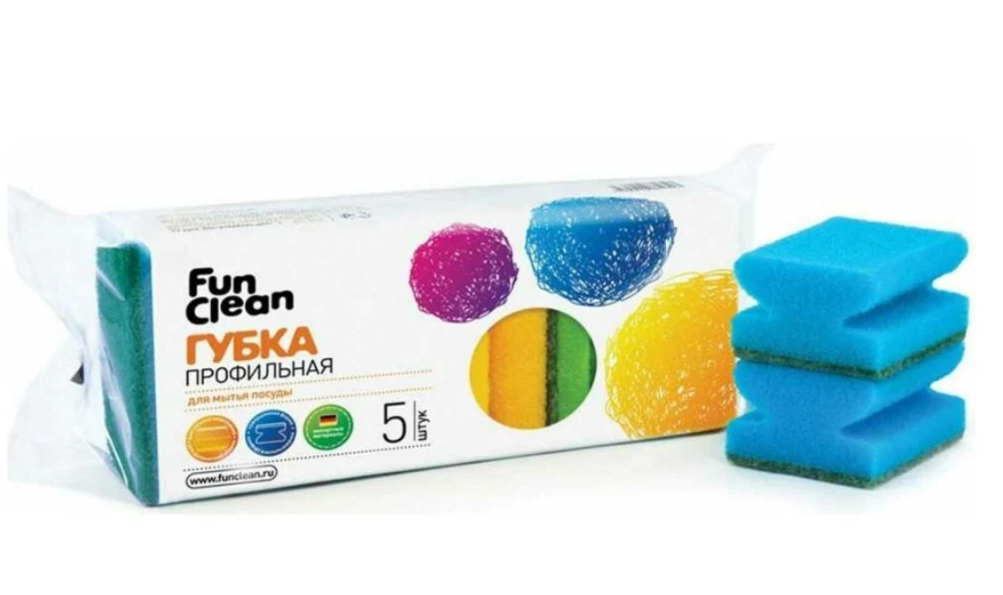 

Губка для мытья посуды Fun Clean профильная, 5шт, Синий