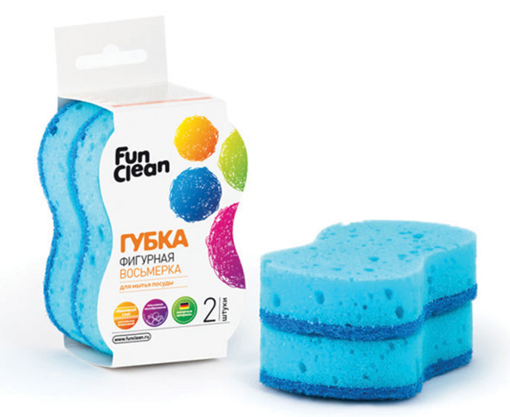 

Губка для мытья посуды Fun Clean фигурная "Восьмерка", 2шт, Синий