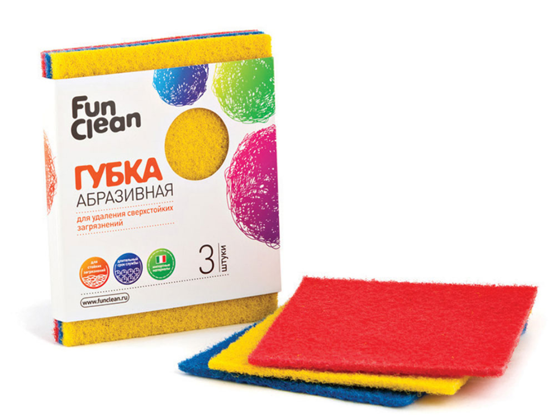

Губка для удаления сверхстойких загрязнений Fun Clean абразивная, 3шт, Разноцветный