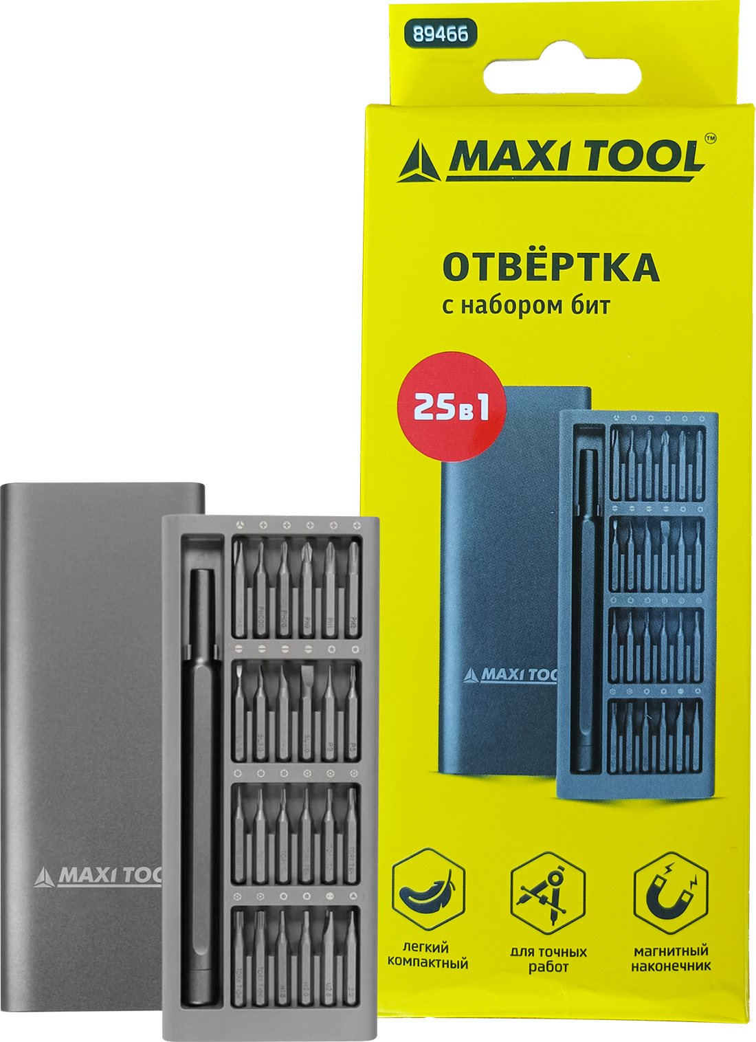 Наборная отвертка с насадками MaxiTool 89466