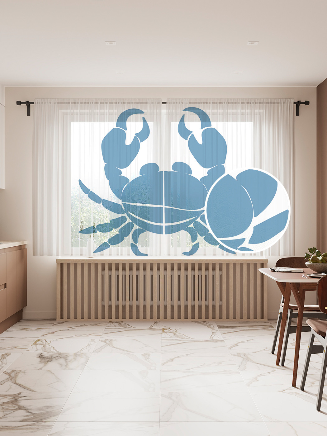 

Фототюль JoyArty "Синий краб", 145x180 см (2 полотна со шторной лентой + 50 крючков), Синий краб