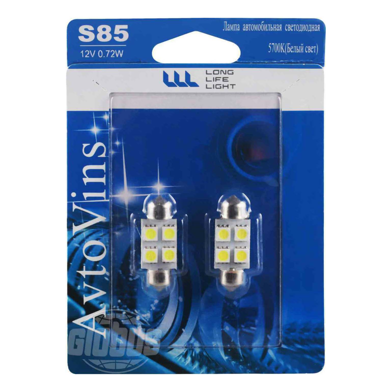 Светодиод Avtovins 12V T10 4SMD габаритные огни 2 шт