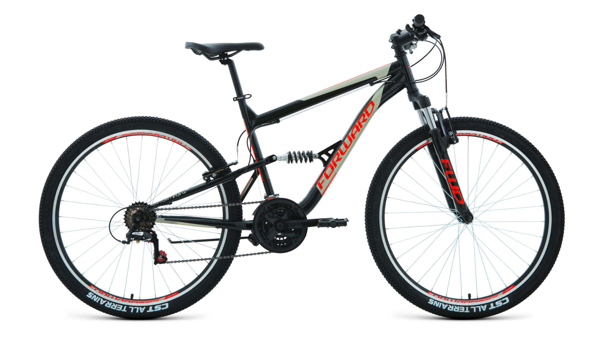 

Велосипед 27.5 FORWARD RAPTOR 1.0 (18-ск.) 2022 (рама 18) черный/красный