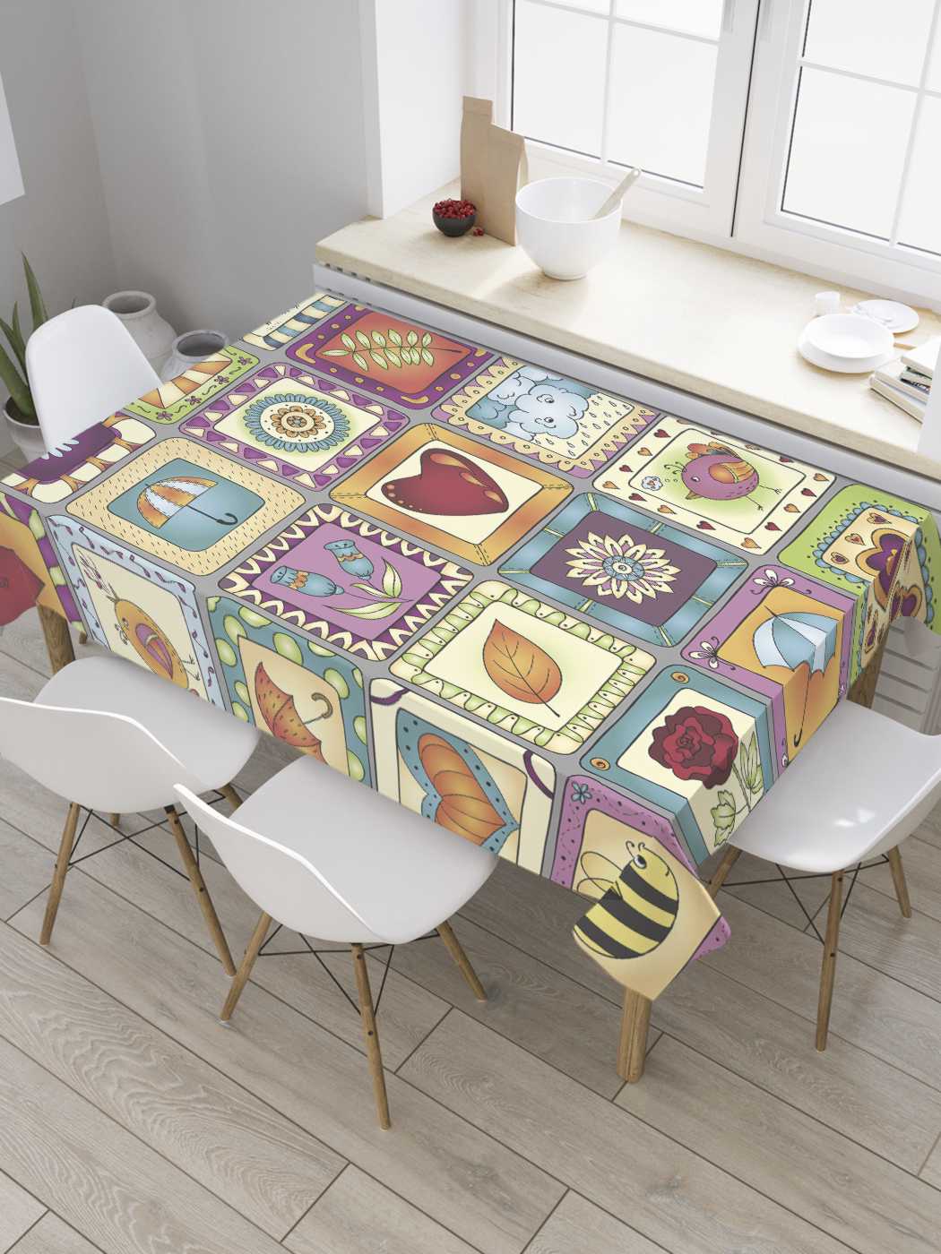 

Скатерть прямоугольная JoyArty "Лоскутковые элементы" из оксфорда, 120x145 см, Оранжевый, Лоскутковые элементы