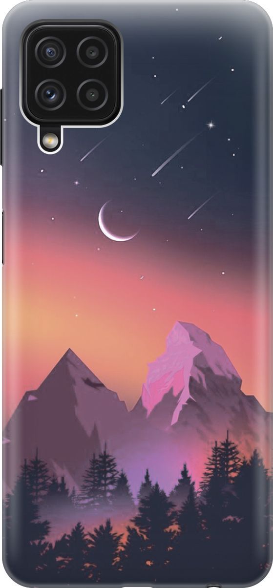 

Чехол на Samsung Galaxy A22 "Горы и звездопад", Оранжевый;черный, 7078