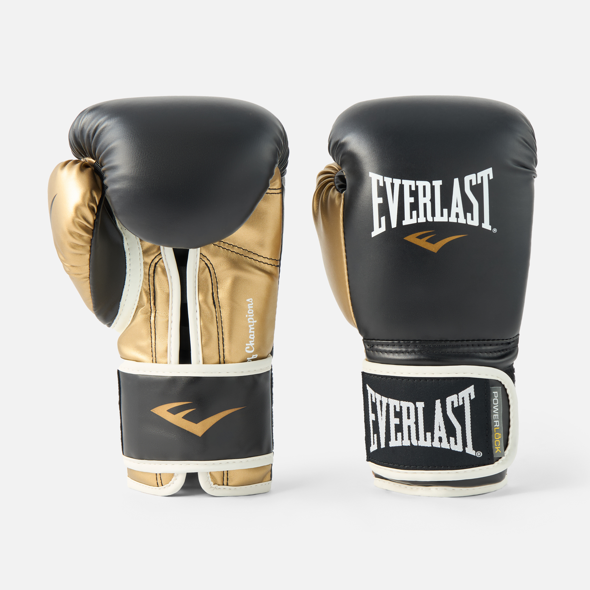 Перчатки тренировочные Everlast Powerlock PU 12oz чёрно-золотые, 1 пара