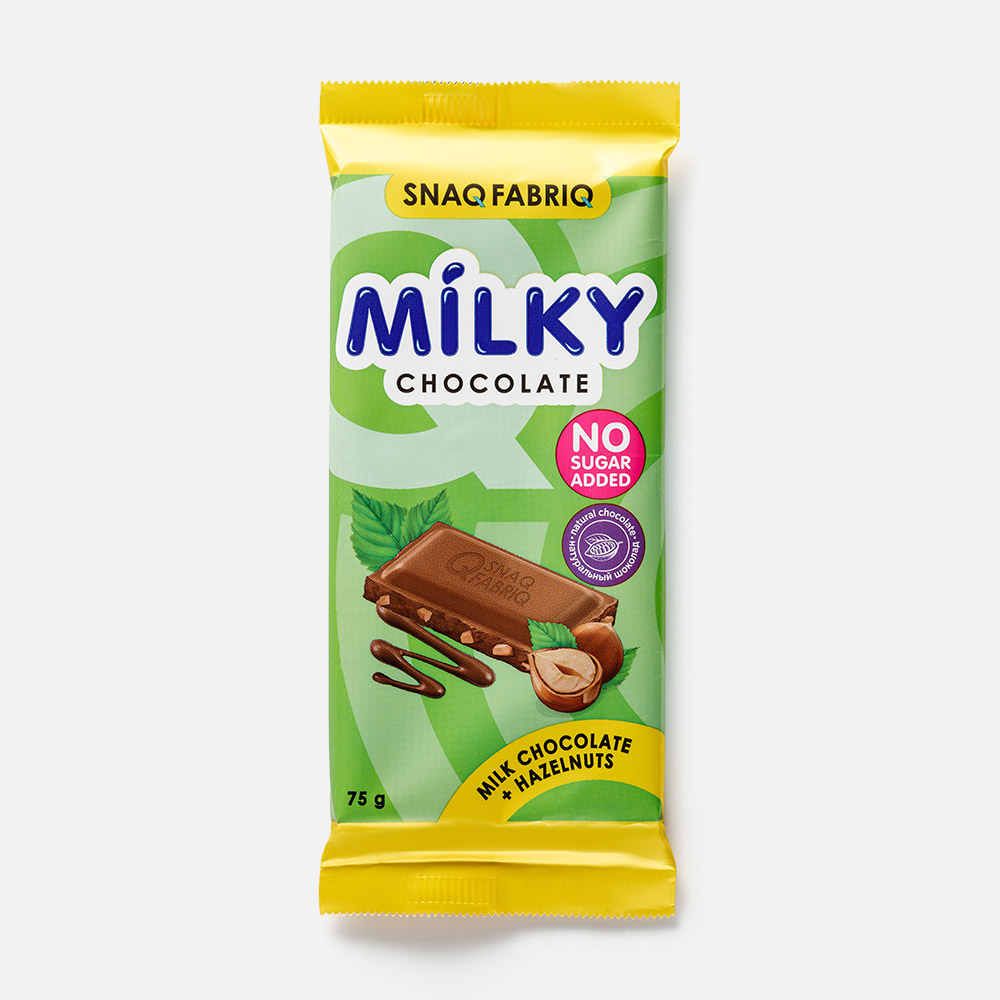 Молочный шоколад Snaq Fabriq Milky, без сахара, с фундуком, 75 г