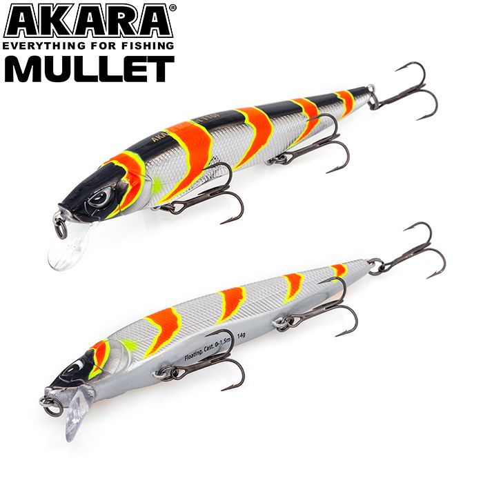 

Воблер Akara Mullet 110F 14 гр 1/2 oz 4,3 in A106, Разноцветный, Mullet