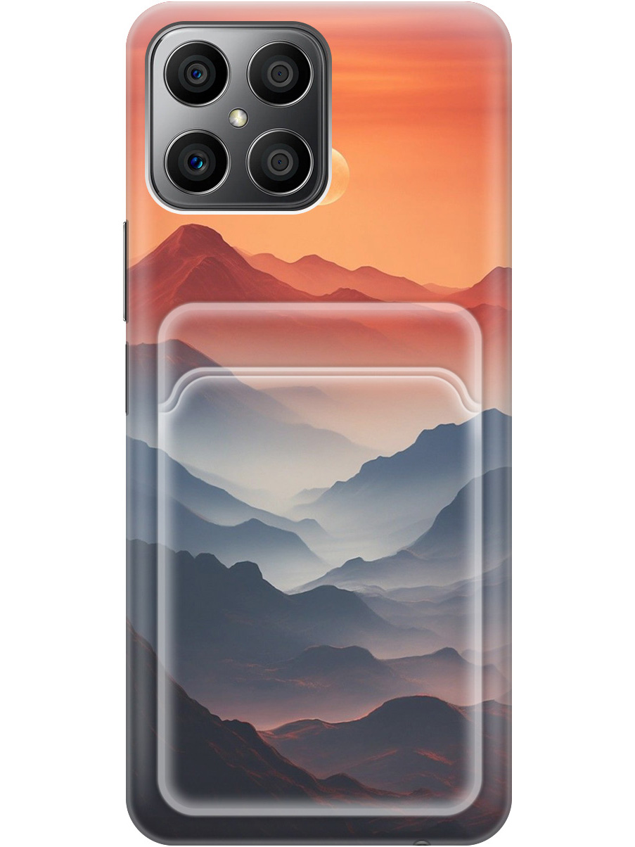 

Силиконовый чехол на Honor X8 с принтом "Луна над горами" с карманом для карты прозрачный, Прозрачный;оранжевый;черный, 739227910