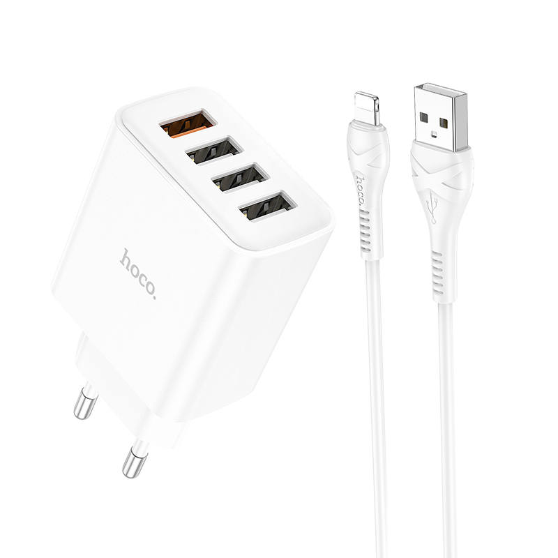 фото Сетевое зарядное устройство hoco c102ai lightning 4xusb 2.1 а белый