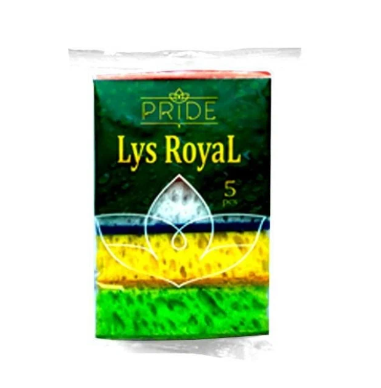 Royal des lys. Губка для мытья посуды LYS Royal. Губка бытовая с чистящим слоем 5 шт "Королевская Лилия" (30).