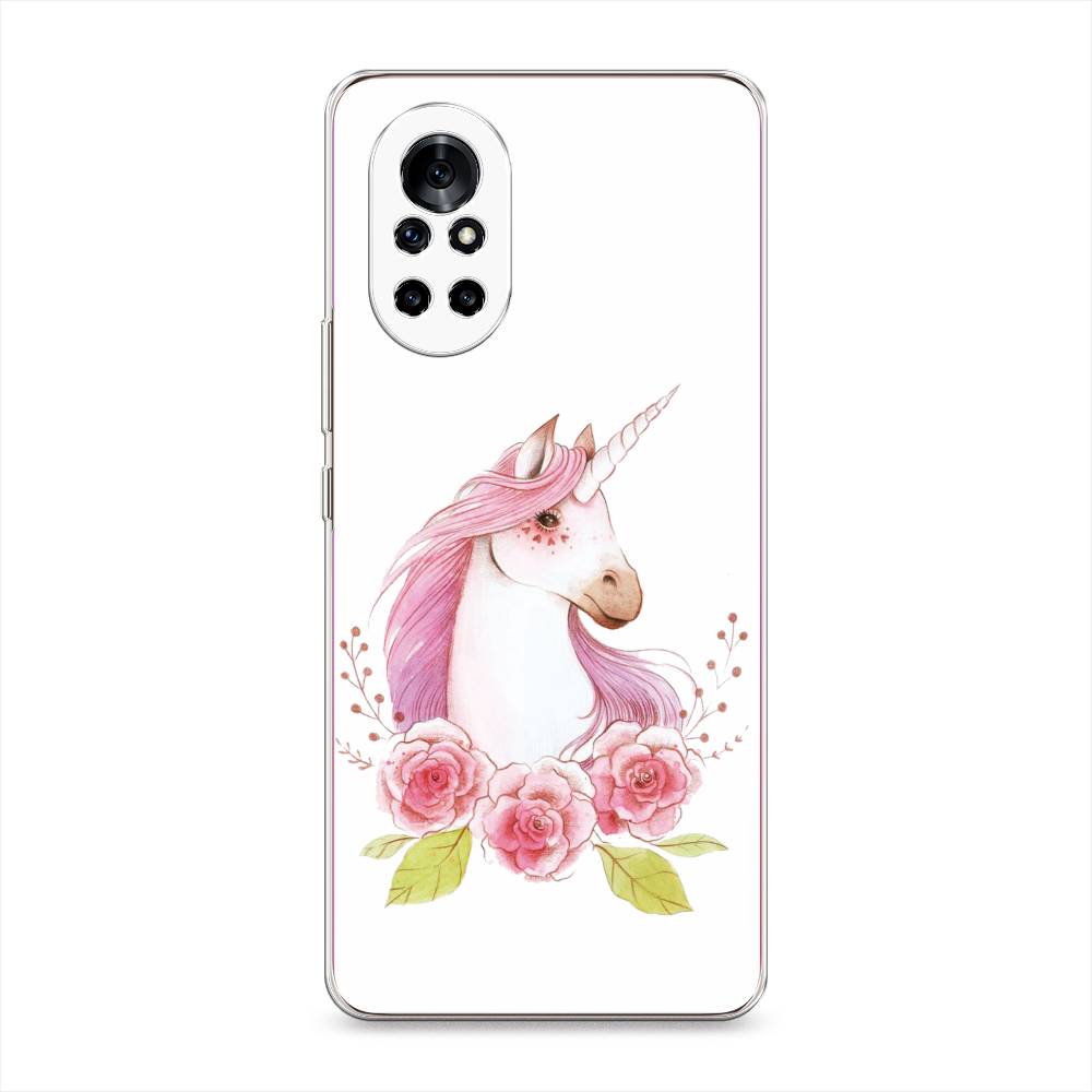 

Чехол на Honor V40 Lite "Единорог цветы", Белый;розовый;серый, 6105750-1