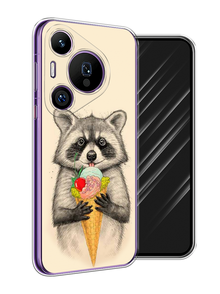 

Чехол Awog на Huawei Pura 70 Pro/70 Pro Plus "Енот с мороженым", Бежевый;серый, 6124150-1