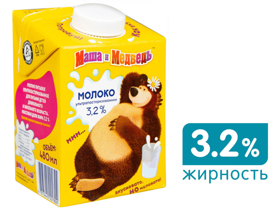 

Молоко детское Маша и Медведь ультрапастеризованное 3.2% 480мл