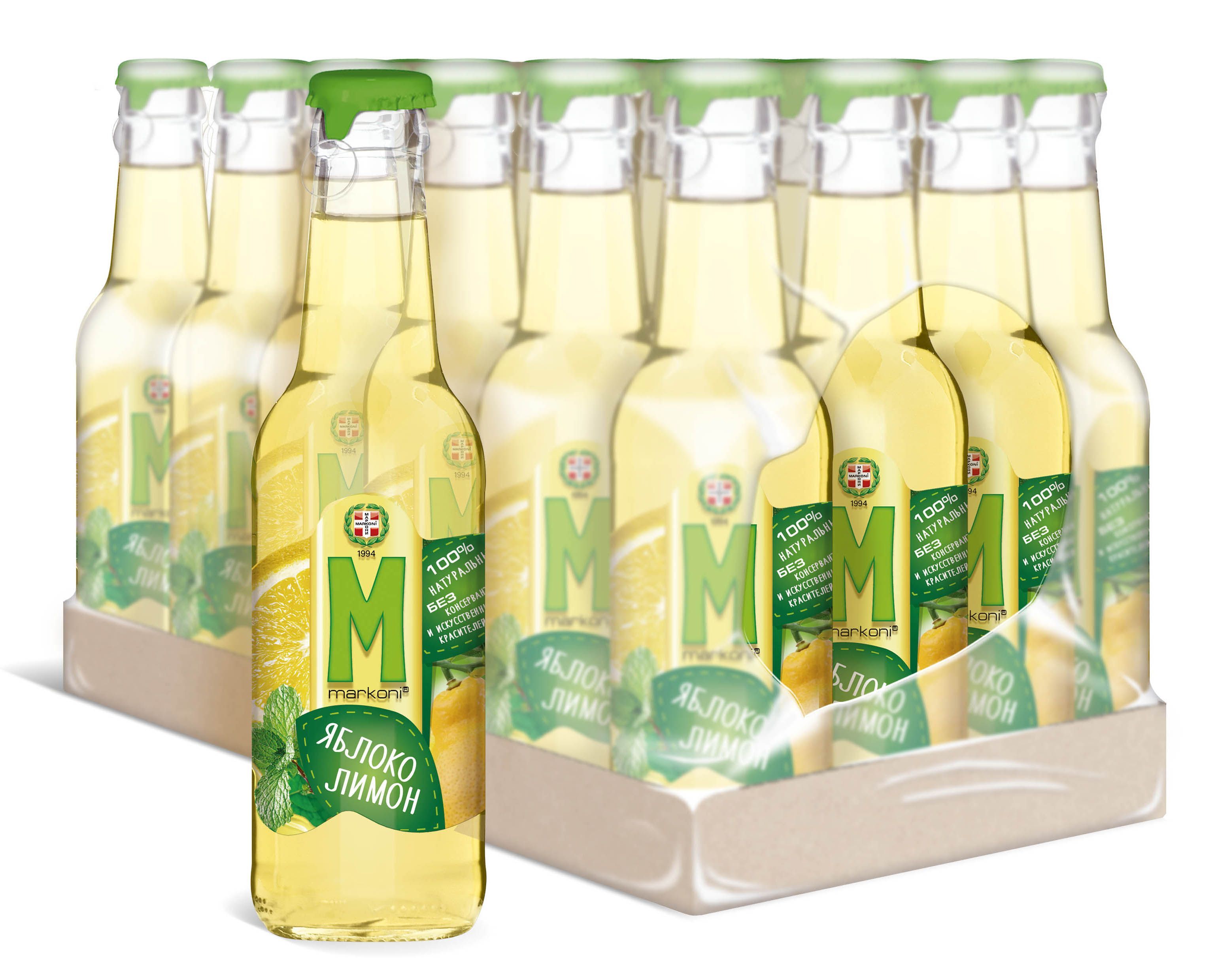 Напиток негазированный сокосодержащий Markoni Яблоко-Лимон-Мята, 24 шт по 250 мл