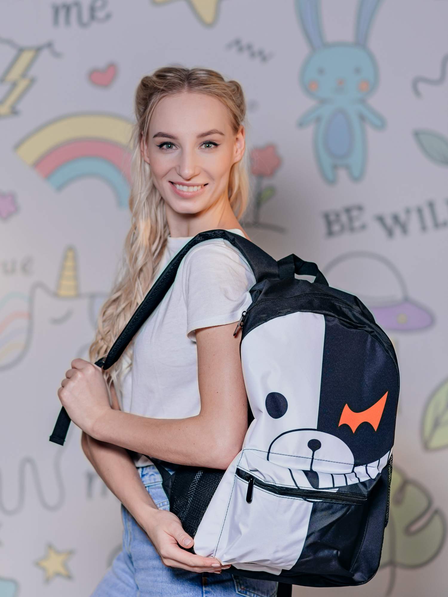 Рюкзак унисекс Plush Story Monokuma черныйбелый 6х34х47 см 1296₽