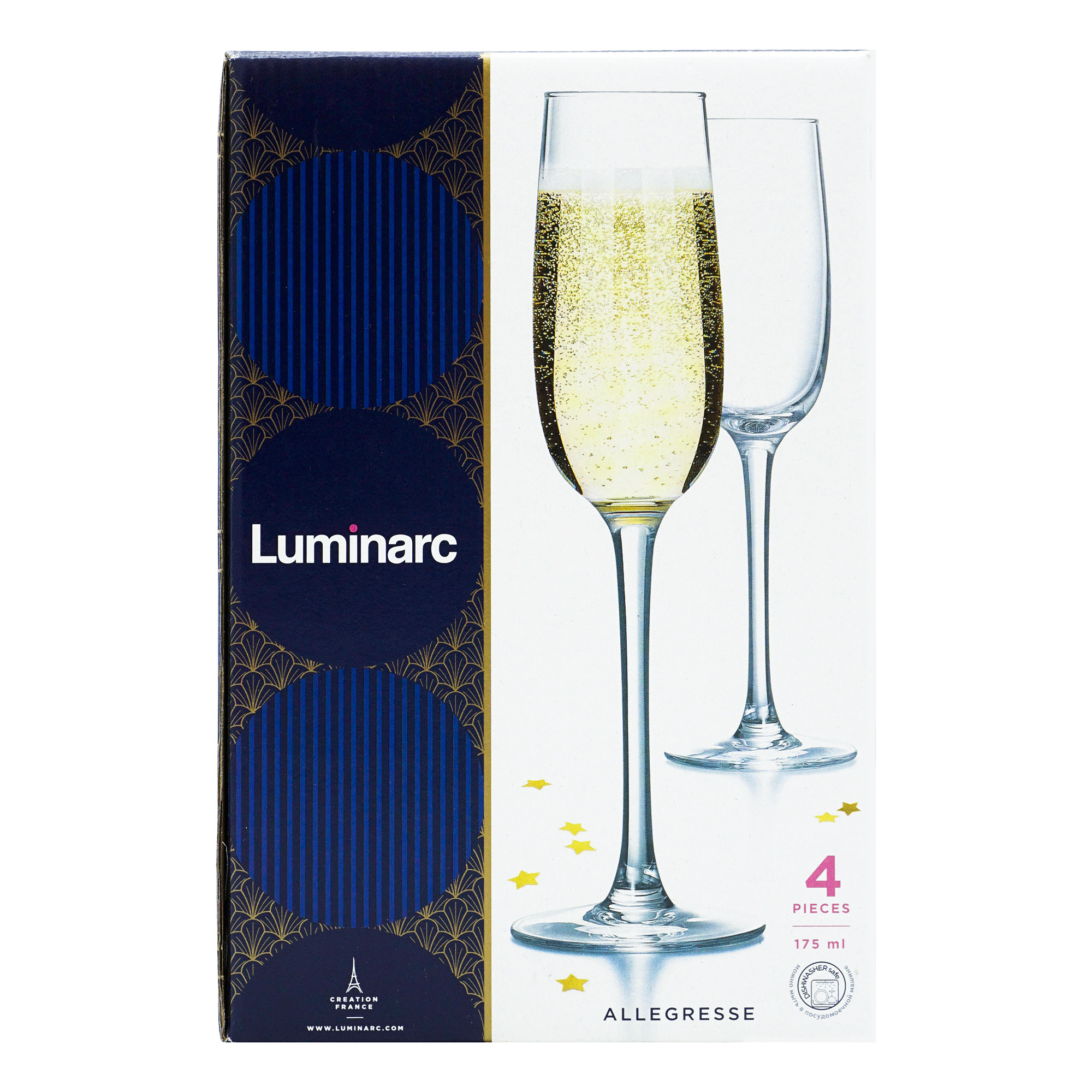 

Бокалы Luminarc Allegresse для шампанского стекло 175 мл 4 шт, Прозрачный, АЛЛЕГРЕСС