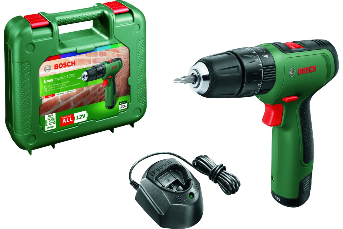 фото Дрель-шуруповерт аккумуляторная bosch easyimpact 1200 06039d3101 зеленый nobrand