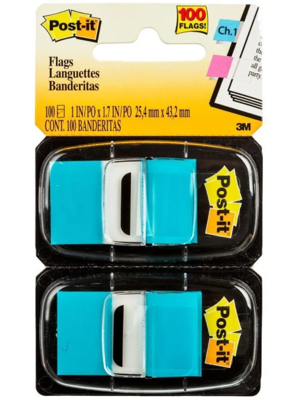 

Клейкие закладки пластиковые Post-it (100 штук по 25 мм голубой), 395554