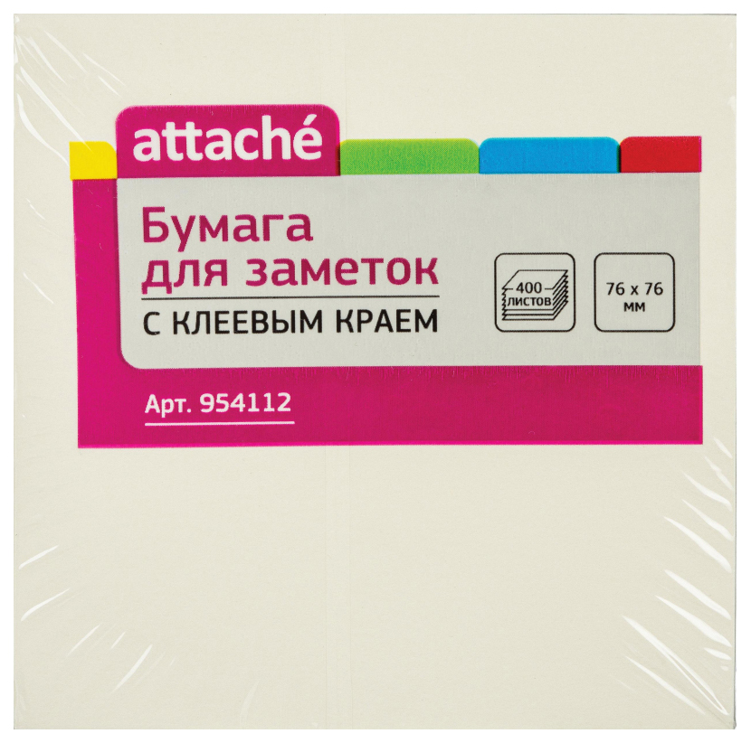 

Стикеры Attache 76х76 мм пастельные желтые 1 блок 400 листов, 954112, Желтый