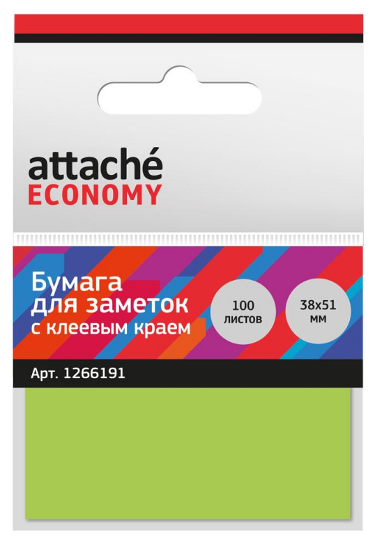 Стикеры Attache Economy 38x51 мм неоновый зеленый (1 блок, 100 листов), 1266191