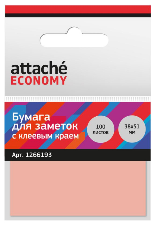 Стикеры Attache Economy 38x51 мм неоновый розовый (1 блок, 100 листов), 1266193