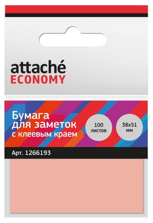 фото Стикеры attache economy 38x51 мм неоновый розовый (1 блок, 100 листов), 1266193